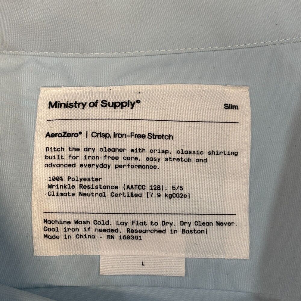 Ministry of Supply Aerozero Men Size Large Button Down Shirt Slim Fit C120 -27 - Picture 6 of 14
